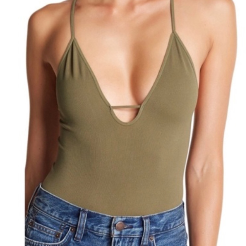 NwoT Army Green Ribbed Knit Cutout Bodysuit